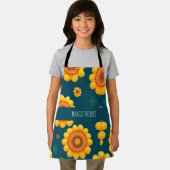 Gele madeliefjes blauwe achtergrond botanische pat schort (Insitu)