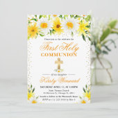 Gele madeliefjes Bloemen Eerste Heilige Communie Kaart (Staand voorkant)