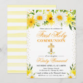Gele madeliefjes Bloemen Eerste Heilige Communie Kaart (Voorkant / Achterkant)