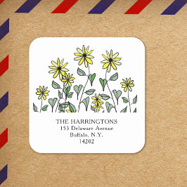 Gele Madeliefjes Boho Lief Wilde Bloem Retouradres Vierkante Sticker