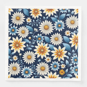 Gele madeliefjes en blauw bloemenpatroon servet