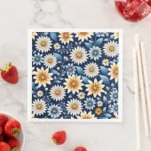 Gele madeliefjes en blauw bloemenpatroon servet (Insitu)
