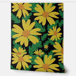 Gele madeliefjes met groene bladeren behang