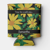 Gele madeliefjes met groene bladeren blikjeskoeler (Voorkant)