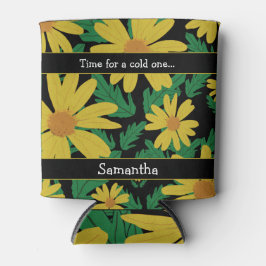 Gele madeliefjes met groene bladeren blikjeskoeler