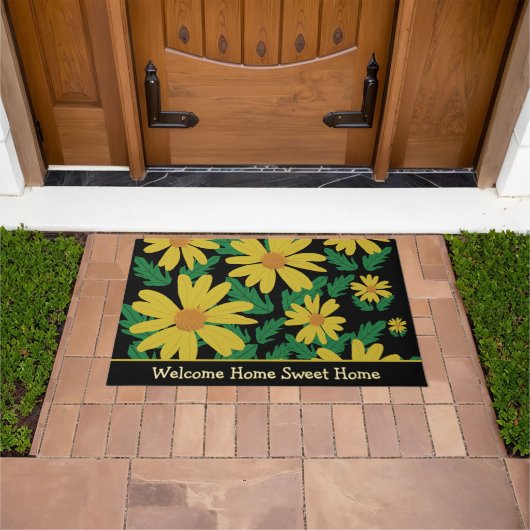 Gele madeliefjes met groene bladeren deurmat (Buiten)