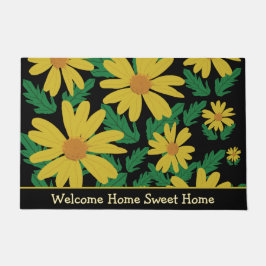 Gele madeliefjes met groene bladeren deurmat