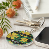 Gele madeliefjes met groene bladeren sleutelhanger (Voorkant Rechts)