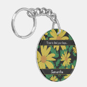 Gele madeliefjes met groene bladeren sleutelhanger (Voorkant Links)