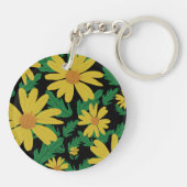 Gele madeliefjes met groene bladeren sleutelhanger (Achterkant)