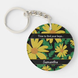 Gele madeliefjes met groene bladeren sleutelhanger