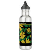 Gele madeliefjes met groene bladeren waterfles  (Rechts)