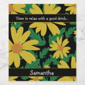 Gele madeliefjes met groene bladeren wijn etiket (Enkel label)