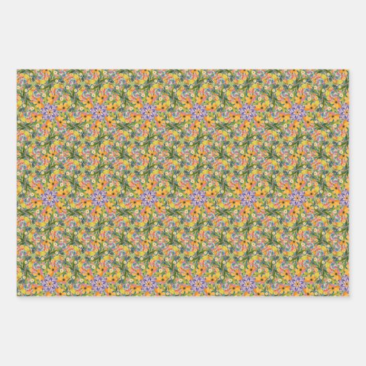 Gele madeliefjes mix in match wrapping inpakpapier vel (Voorkant 3)