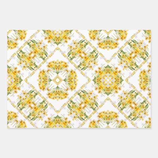 Gele madeliefjes mix in match wrapping inpakpapier vel (Voorkant 2)