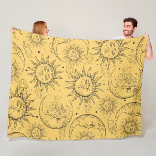 Gele Magie Vintage Hemelzon Maan Sterren Fleece Deken