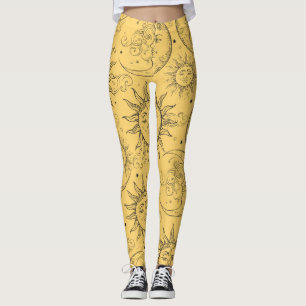 Gele Magie Vintage Hemelzon Maan Sterren Leggings