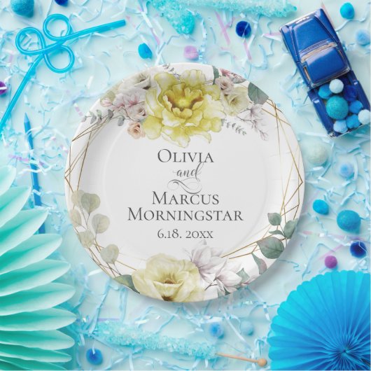 Gele Magnolia en pioenroos zomerhuwelijk Papieren Bordje (Feest)