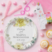 Gele Magnolia en pioenroos zomerhuwelijk Papieren Bordje (Feest)