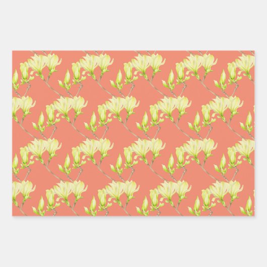 Gele Magnolias op een Reeks van het VerpakkingsPap Inpakpapier Vel (Voorkant 3)