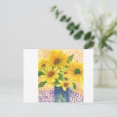 gele maissoorten in blauwe vaas briefkaart (Staand voorkant)