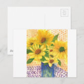 gele maissoorten in blauwe vaas briefkaart (Voorkant / Achterkant)