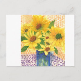 gele maissoorten in blauwe vaas briefkaart