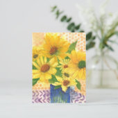 gele maissoorten in blauwe vaas briefkaart (Staand voorkant)