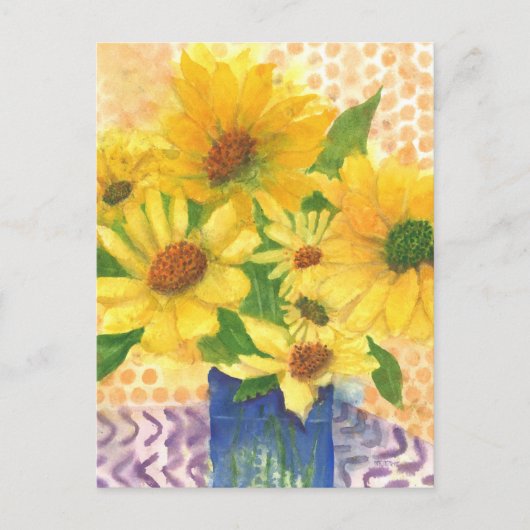 gele maissoorten in blauwe vaas briefkaart (Voorkant)