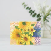 gele maissoorten in blauwe vaas briefkaart (Staand voorkant)