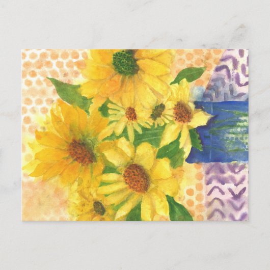 gele maissoorten in blauwe vaas briefkaart (Voorkant)