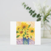 gele maissoorten in blauwe vaas briefkaart (Staand voorkant)