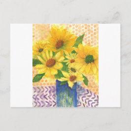 gele maissoorten in blauwe vaas briefkaart