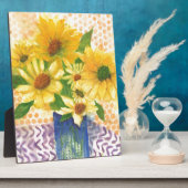 gele maissoorten in blauwe vaas fotoplaat (Zijkant)