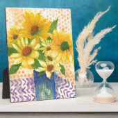 gele maissoorten in blauwe vaas fotoplaat (Zijkant)