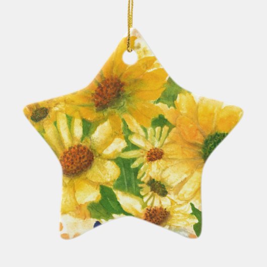 gele maissoorten in blauwe vaas keramisch ornament (Voorkant)