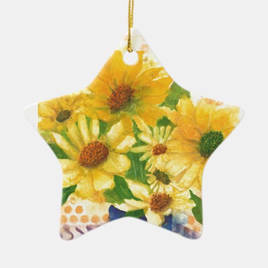 gele maissoorten in blauwe vaas keramisch ornament (Voorkant)