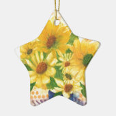 gele maissoorten in blauwe vaas keramisch ornament (Links)