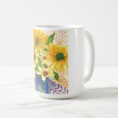 gele maissoorten in blauwe vaas koffiemok (Voorkant rechts)