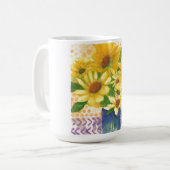 gele maissoorten in blauwe vaas koffiemok (Voorkant links)