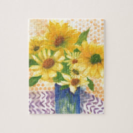 gele maissoorten in blauwe vaas legpuzzel