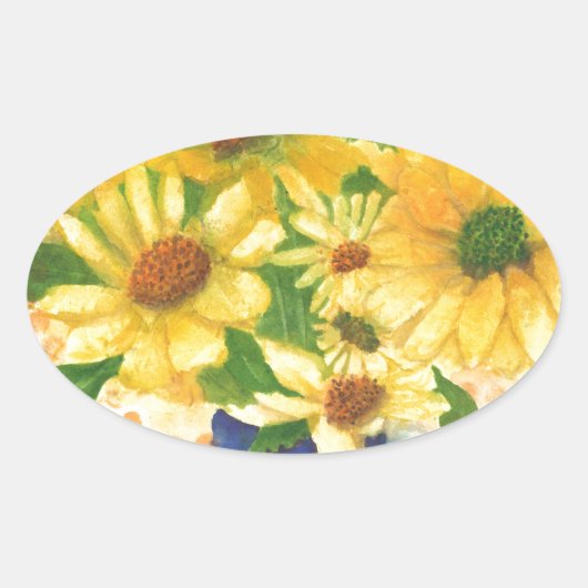 gele maissoorten in blauwe vaas ovale sticker (Voorkant)