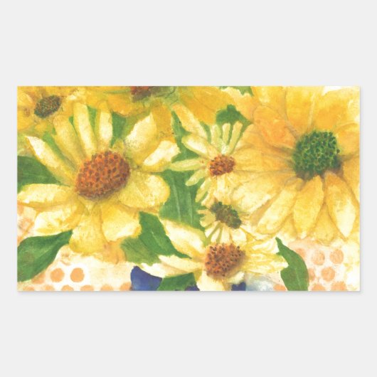 gele maissoorten in blauwe vaas rechthoekige sticker (Voorkant)