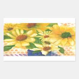 gele maissoorten in blauwe vaas rechthoekige sticker