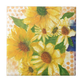 gele maissoorten in blauwe vaas tegeltje