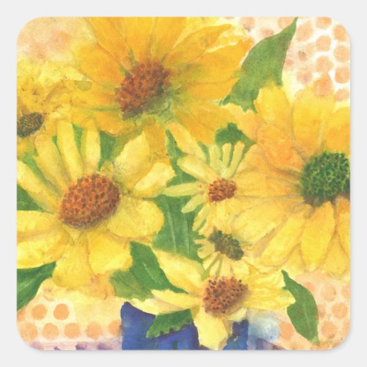 gele maissoorten in blauwe vaas vierkante sticker (Voorkant)