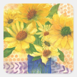 gele maissoorten in blauwe vaas vierkante sticker