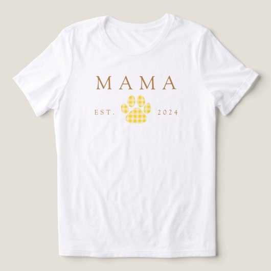 Gele Mama Gingham Paw Print Verjaardag Tri-Blend Shirt (Design voorkant)