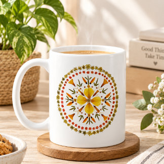 Gele Mandala Geperste Bloem Van Originele Kunst Koffiemok