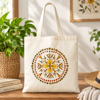 Gele Mandala Geperste Bloem Van Originele Kunst Tote Bag